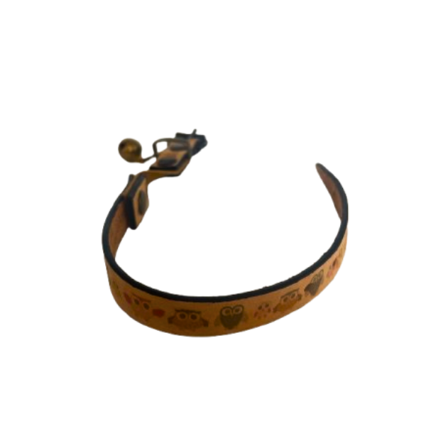 Collar piel Ubrique para gato diseño buhos