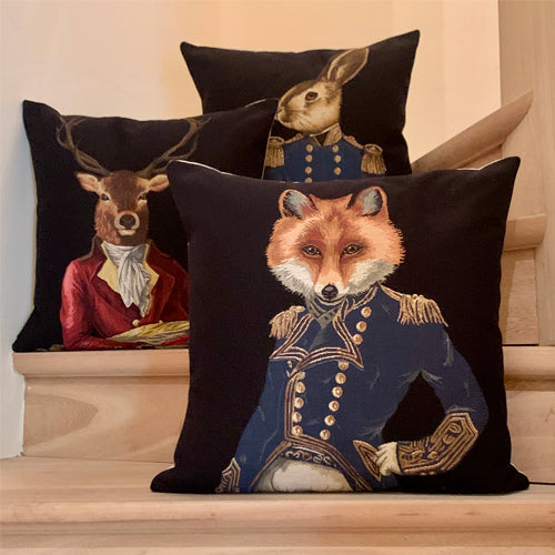 Cojín negro con zorro aristócrata | ARISTOPET