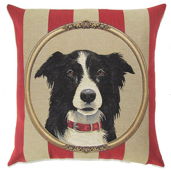 Cuscino Border Collie a righe rosse e bianche