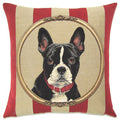 Cojín Boston Terrier con rayas rojas y blancas