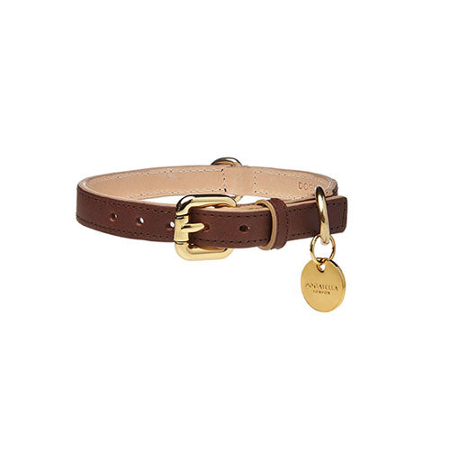 Collar para Perro de Cuero Marrón Oscuro