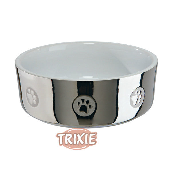 Comedero Cerámico Plata/Blco Trixie