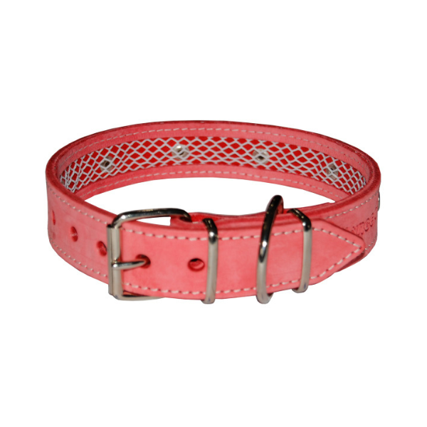 Collar Tuynec de Cuero con Funda para Antiparasitario Rosa Salmón