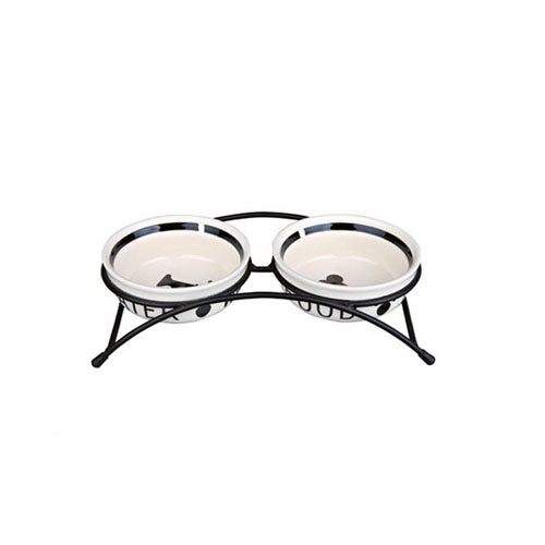 Set Comederos Cerámica Blanco con Soporte
