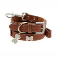 Collar para Perro de Cuero con Correa Diamante Marrón
