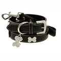Collar para Perro de Cuero con Correa Diamante Negro